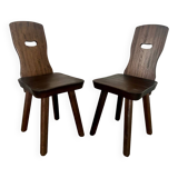 Lot 2 old chair in solid elm brutalist design from the 60s