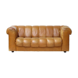 Mid century 2.5 seater sofa in thick cognac buffalo leather, 1970s.