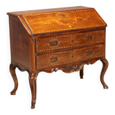 Antique baroque secretary cabinet with a drop-down front in walnut and maple, Italy, 18th century.