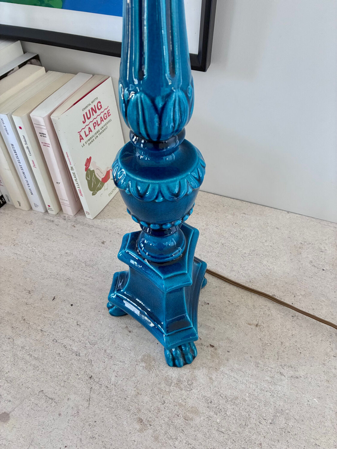 Turquoise ceramic lamp signed Pol Chambost - 1960.