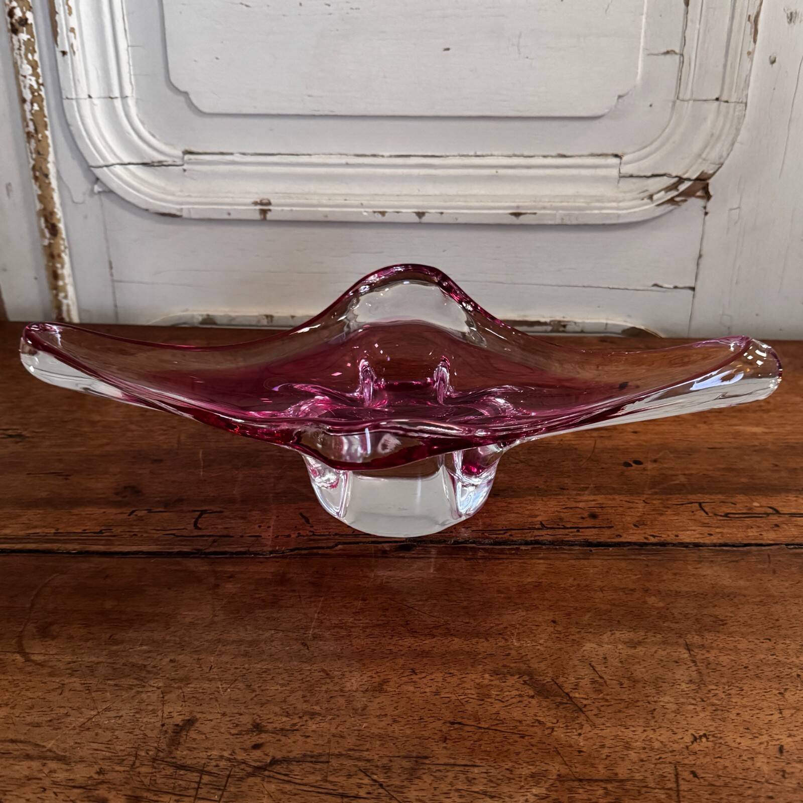 Murano fruit bowl free form purple and white background