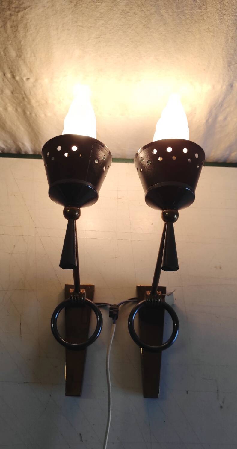 Polished varnished bronze wall lights from the Lunel house - 1950s