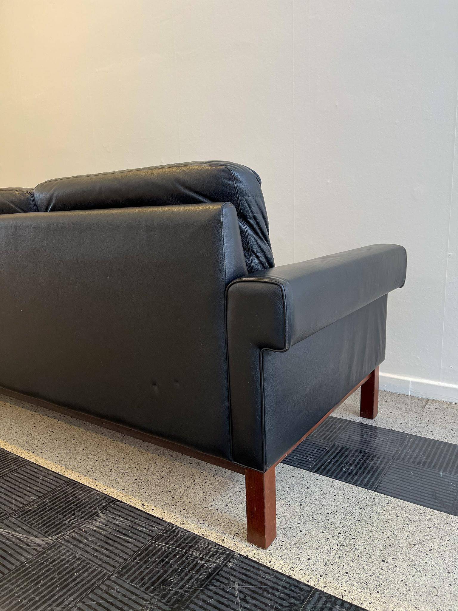 Midcentury leather and teak "Gotland" sofa, Ikea, Sweden, 1967