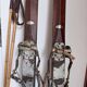 Antique wooden skis with vintage poles