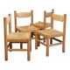 Set of 4 wood and rush chairs, 1970s