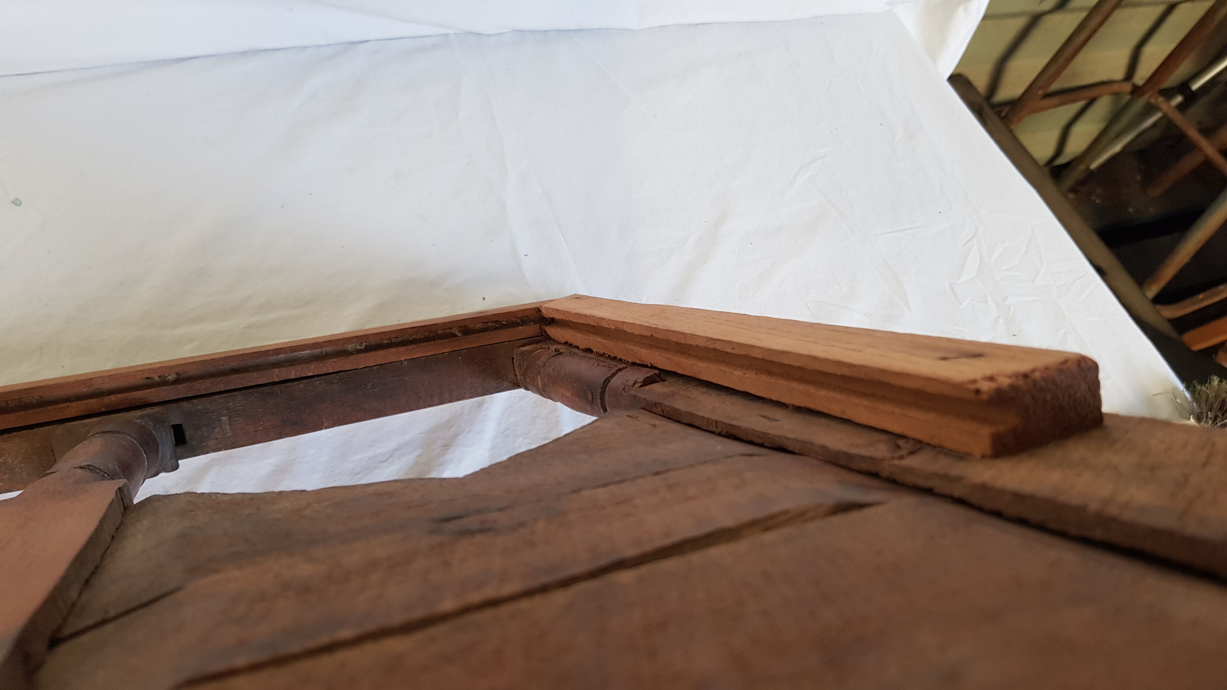 Carved wooden window with rear support for possible mirror