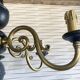 Wood and brass pendant light, black and gold, vintage, 60s.
