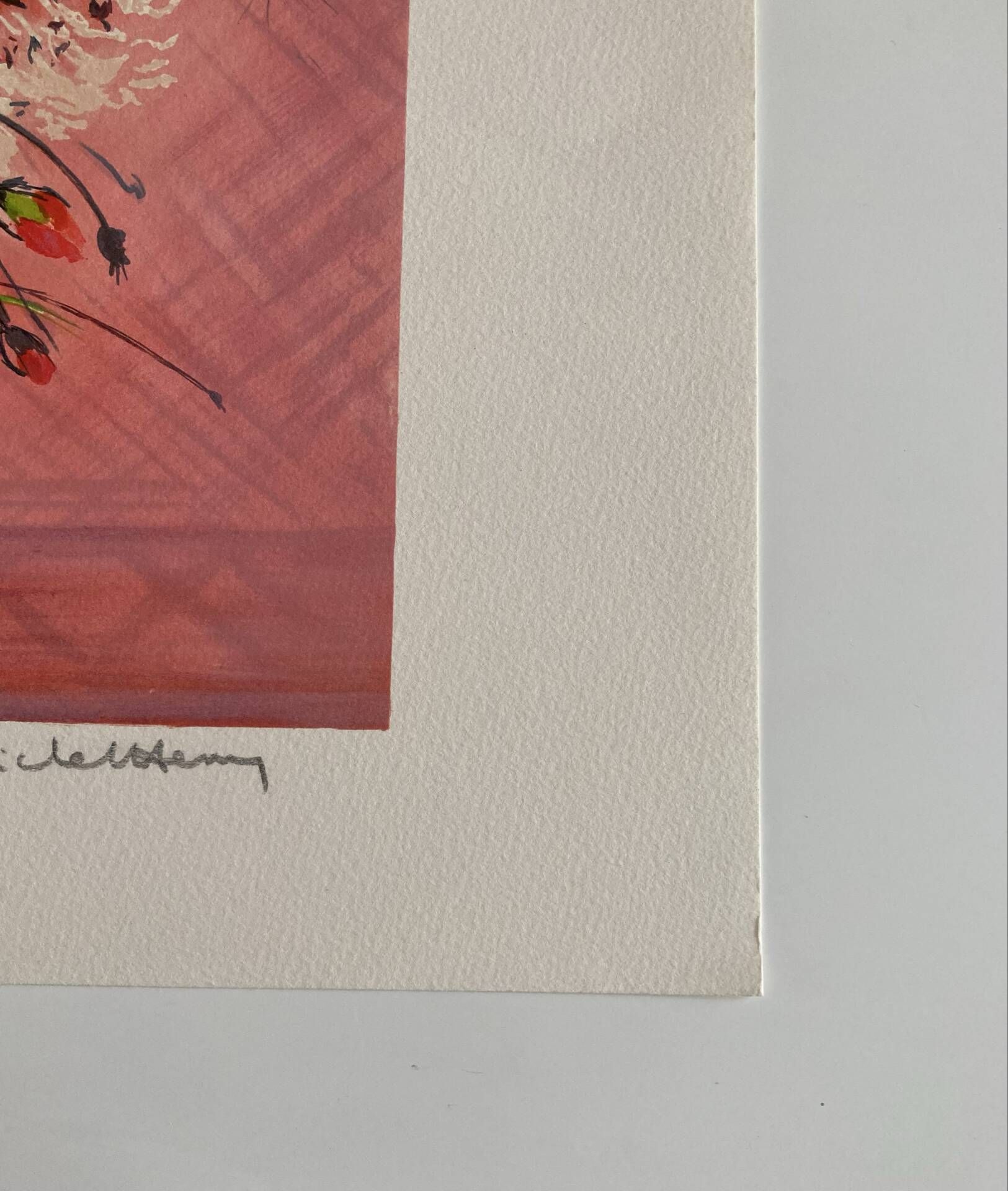 Lithographie originale signée Michel Henry - Bouquet de Coquelicots