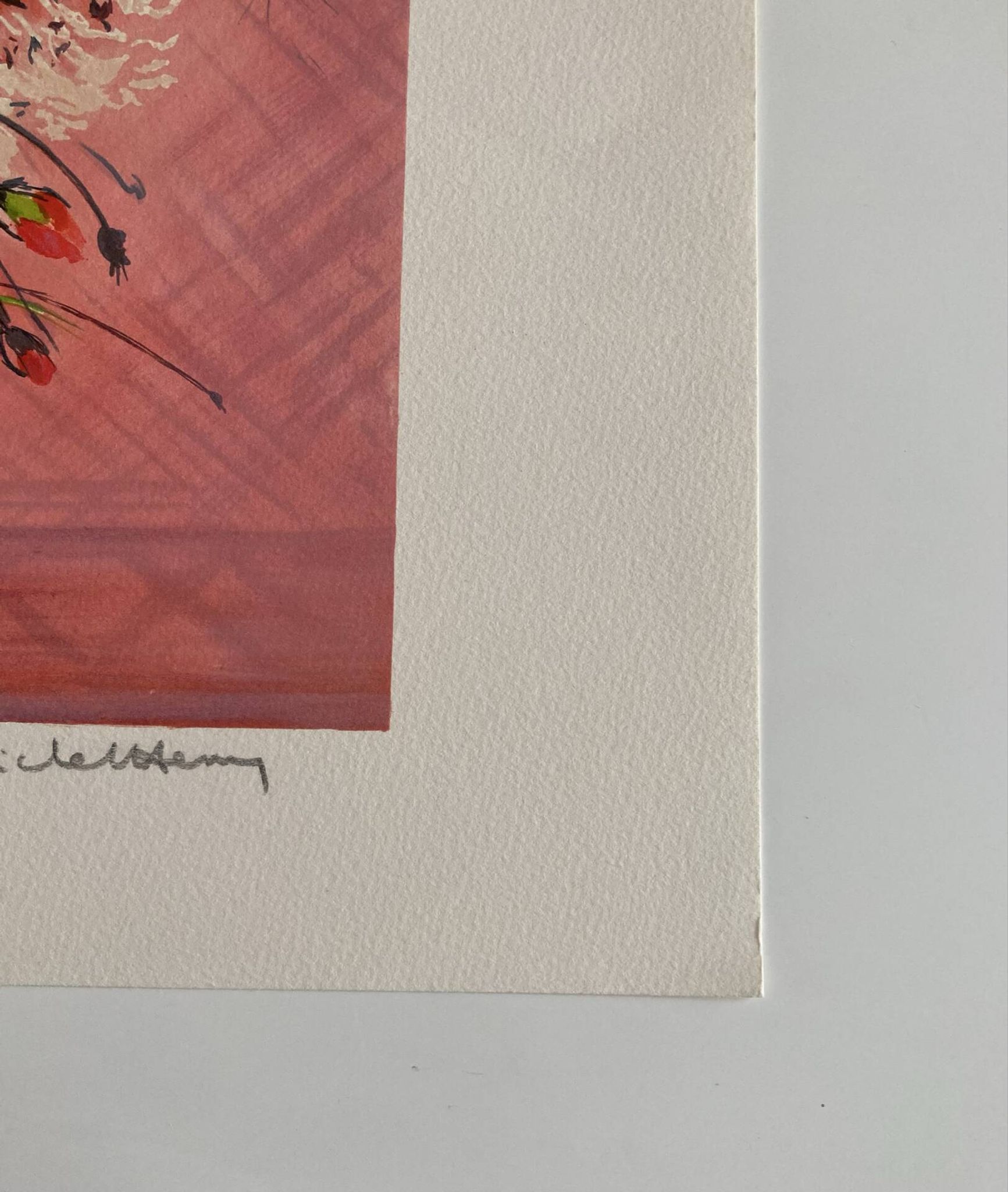 Lithographie originale signée Michel Henry - Bouquet de Coquelicots