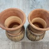 2 stoneware and bamboo pots