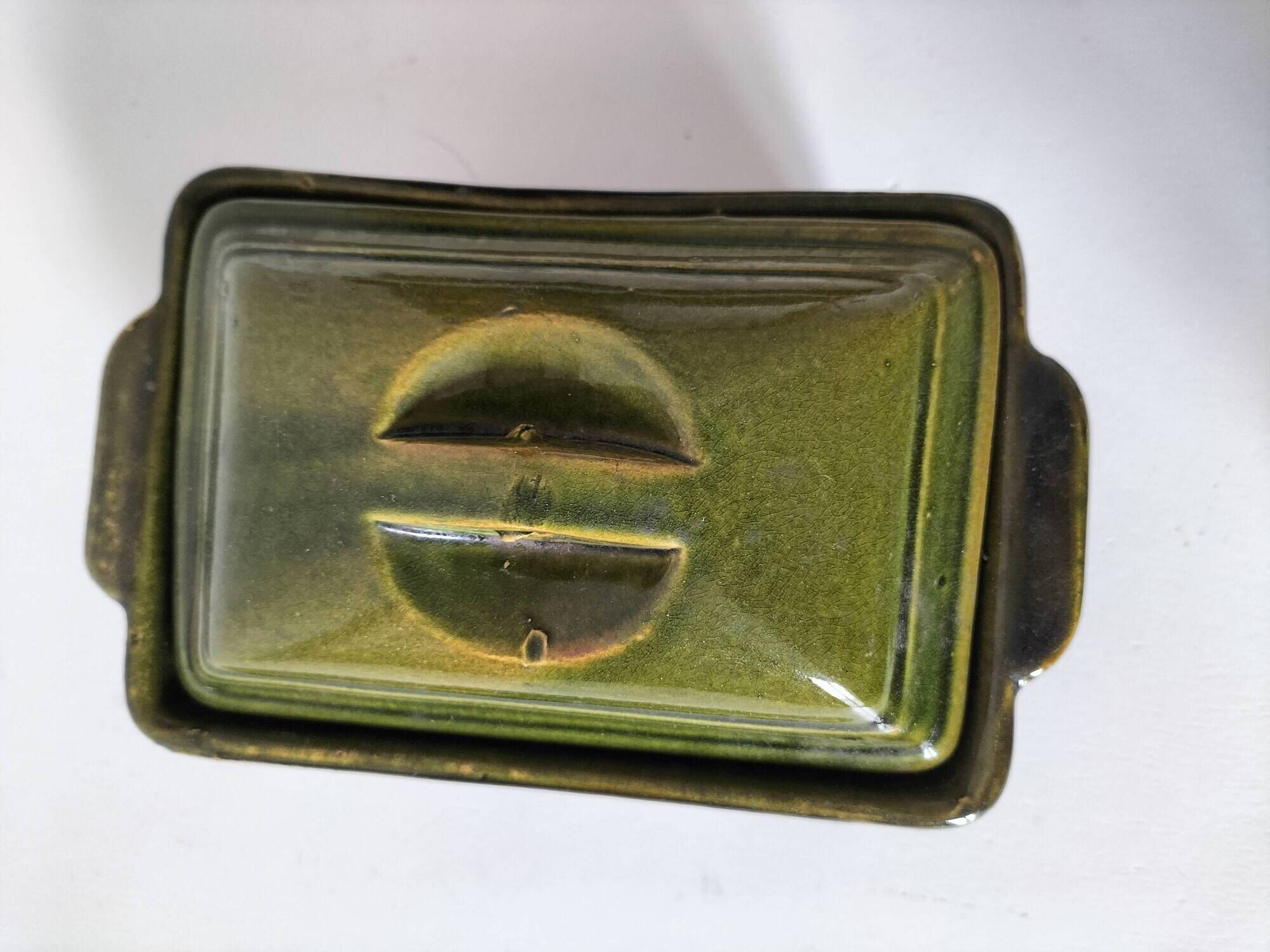 Small terrine in olive green glazed earthenware
