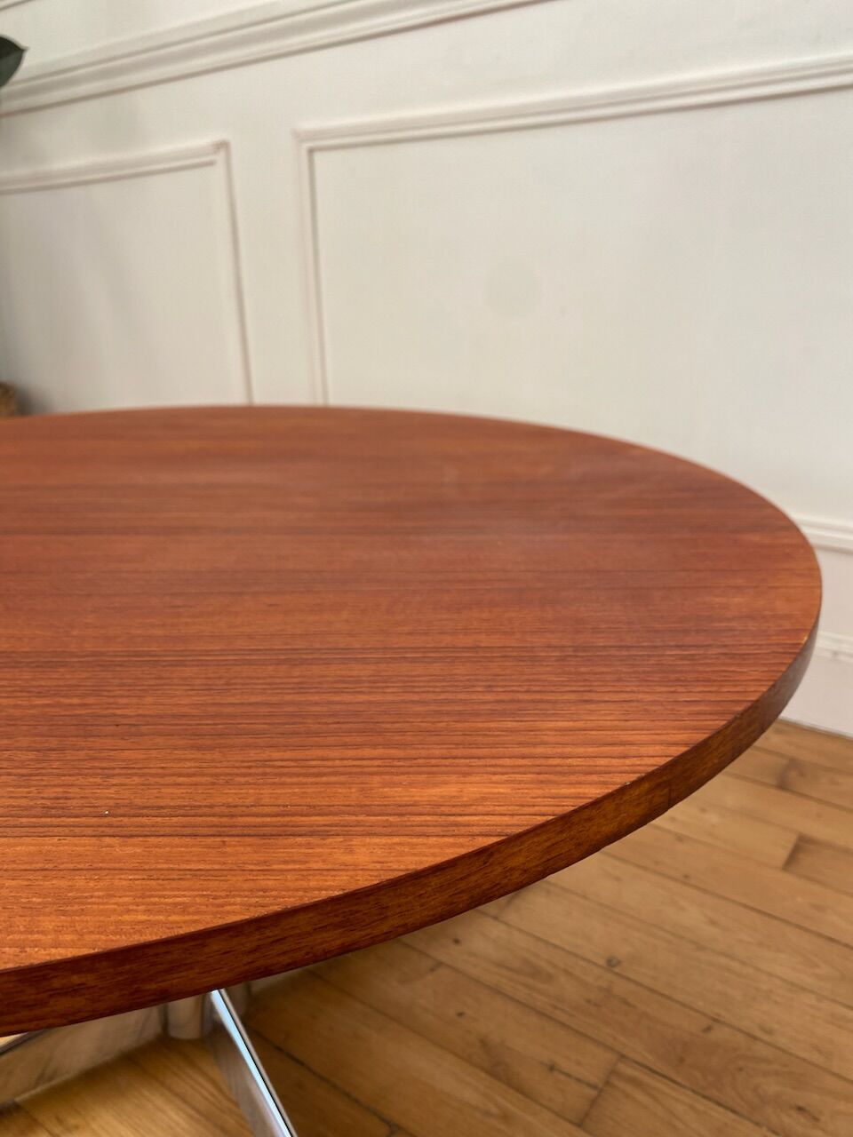Round coffee table wood and metal, 70s