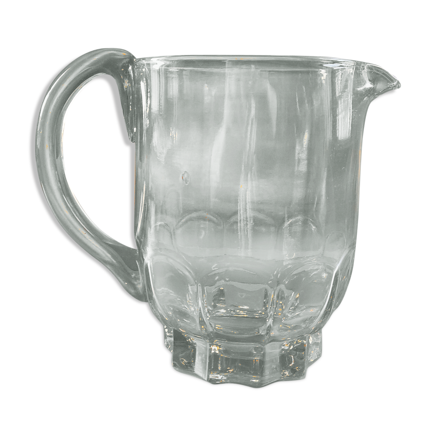 Vintage pink moulded glass water pitcher, 40-50s.