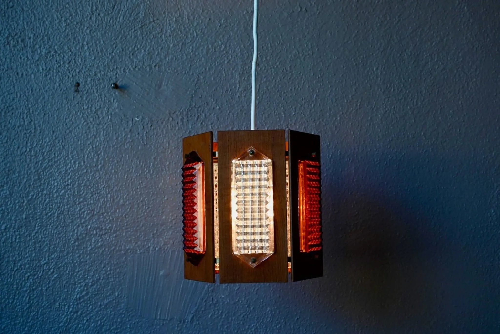 Scandinavian suspension teak pressed glass Wiktor Berndt A-lighting 1960s