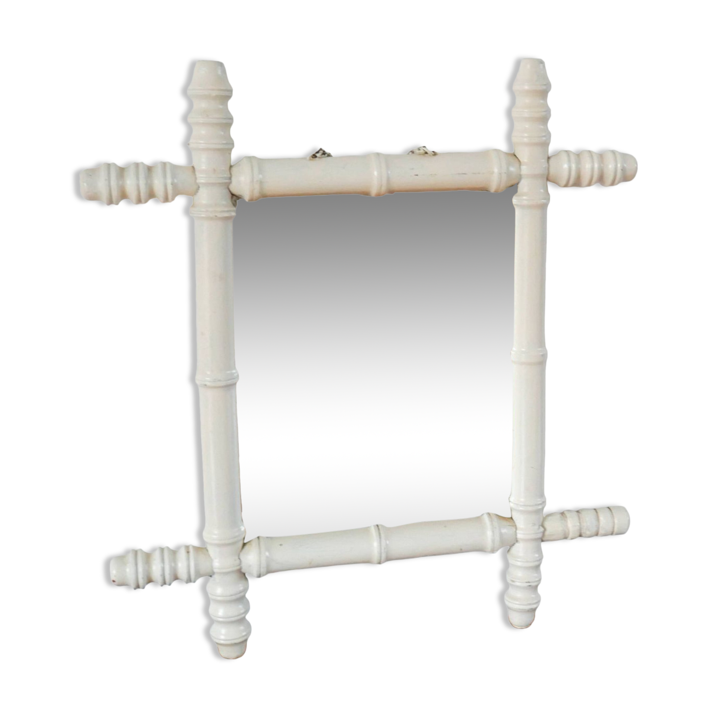White bamboo effect wooden barber mirror 46 x 31 cm