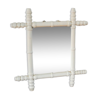 White bamboo effect wooden barber mirror 46 x 31 cm