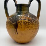 Poterie, jarre, cruche ancienne en terre cuite vernissée jaune et vert, France