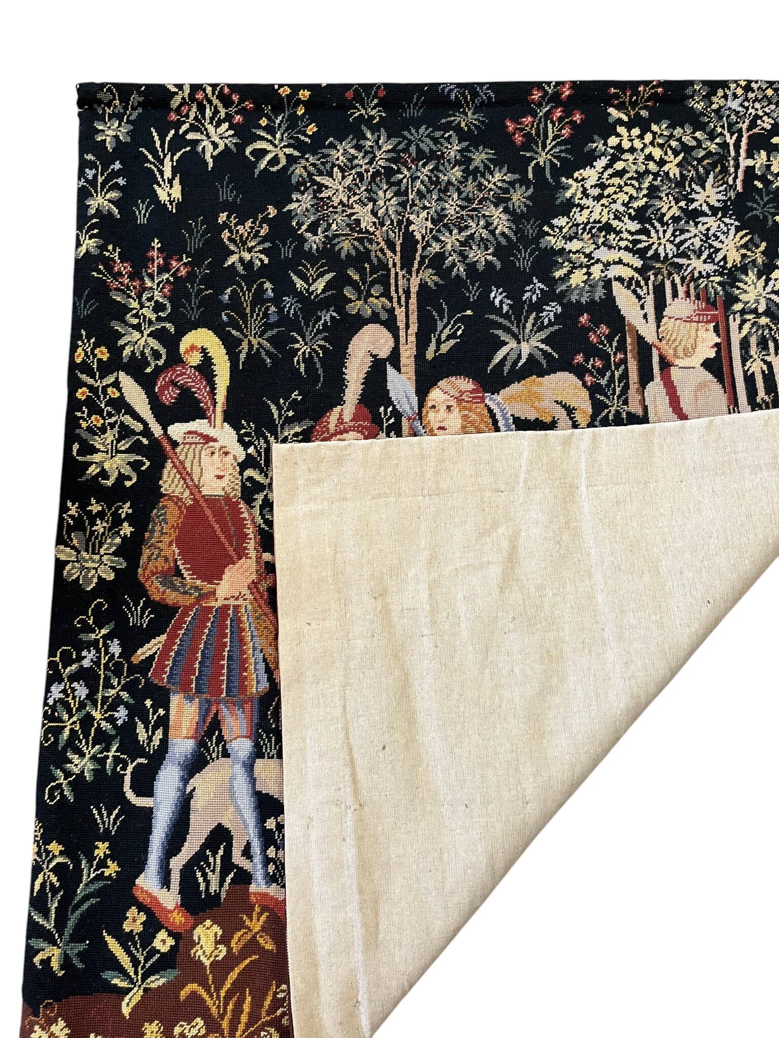 Antique handwoven tapestry Medieval Hunt Unicorn 20th century