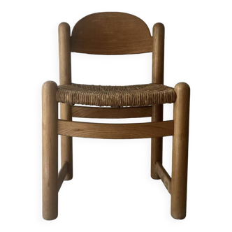 Chaise paillée italienne en bois tourné, hank loewenstein 1970