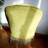 Fauteuil crapaud en velours vert art déco