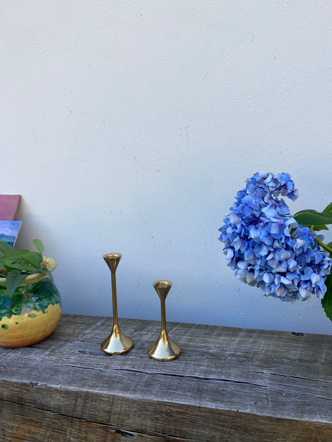 Duo of Scandinavian candle holders in gilded brass
