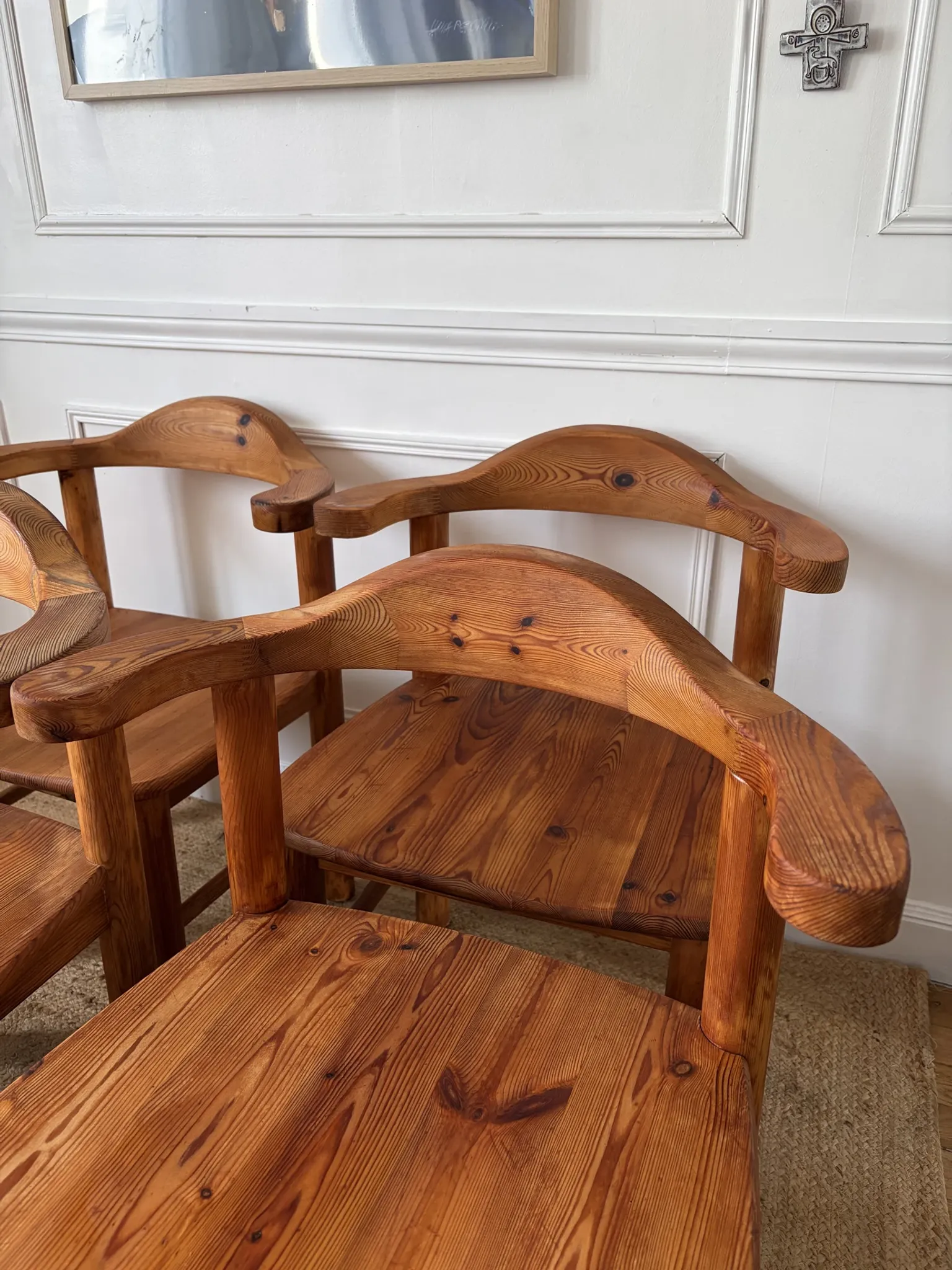 4 pine armchairs from the 1970s