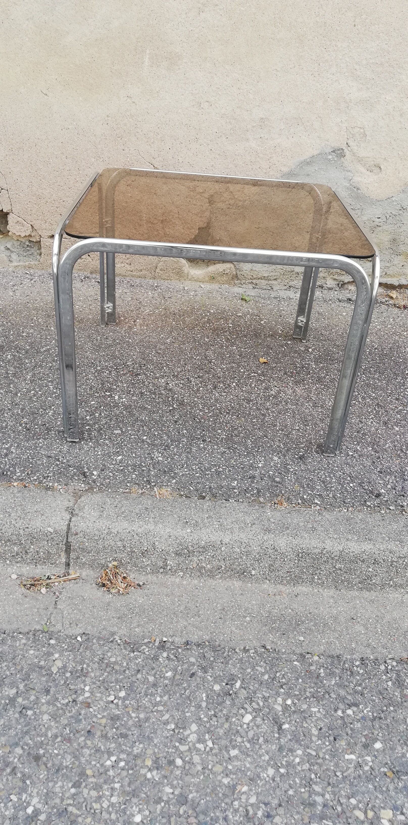 Vintage coffee table chrome and smoked glass