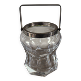 7-sided glass ice bucket with a vintage metal handle