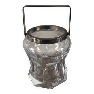 7-sided glass ice bucket with a vintage metal handle