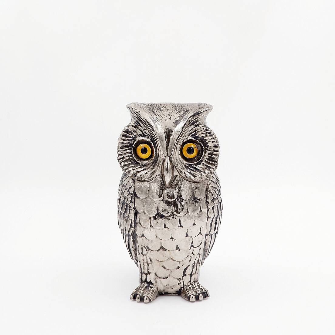 Vintage Silver Plastic Owl Ice Bucket - 1970's