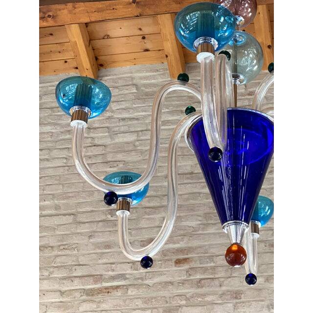 Vintage 1980s multicolor murano glass chandelier