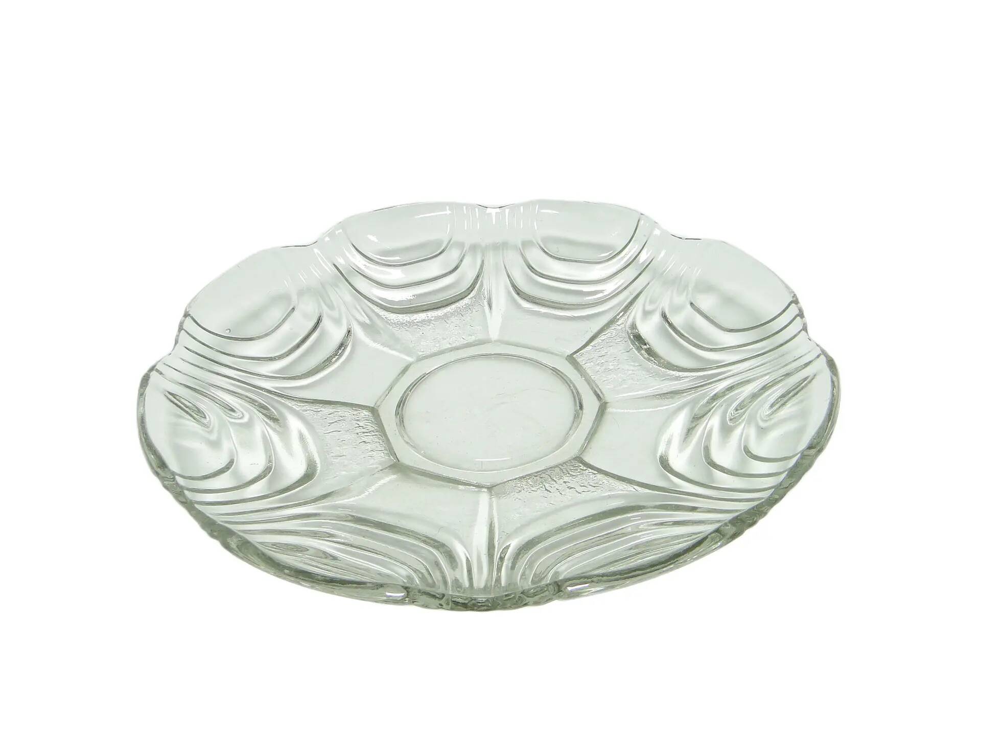 Dish, modernism, transparent glass, Huta Hortensja, Poland, 1950s