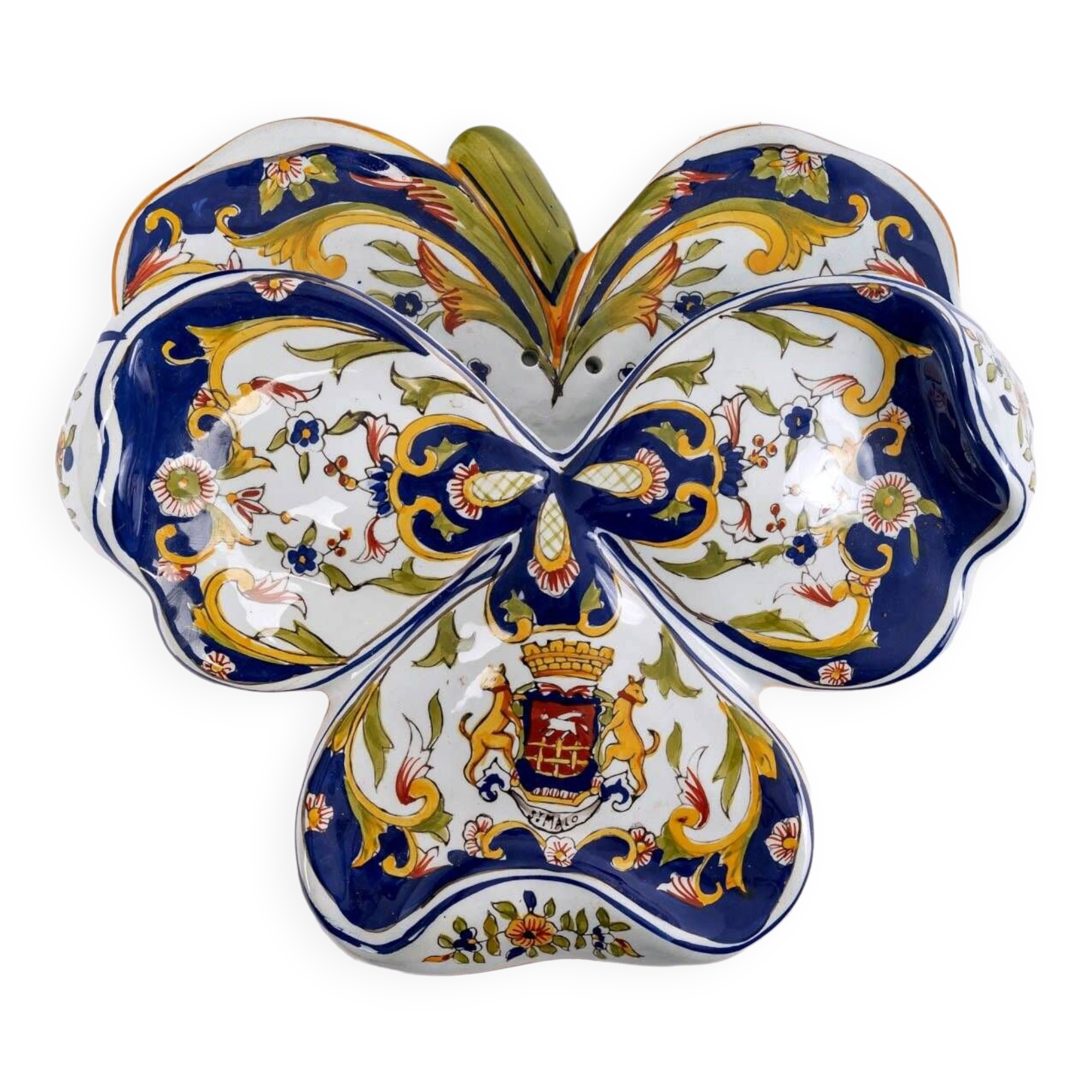 Desvres earthenware wall vase - Three Leaf Clover - period: 20th Century