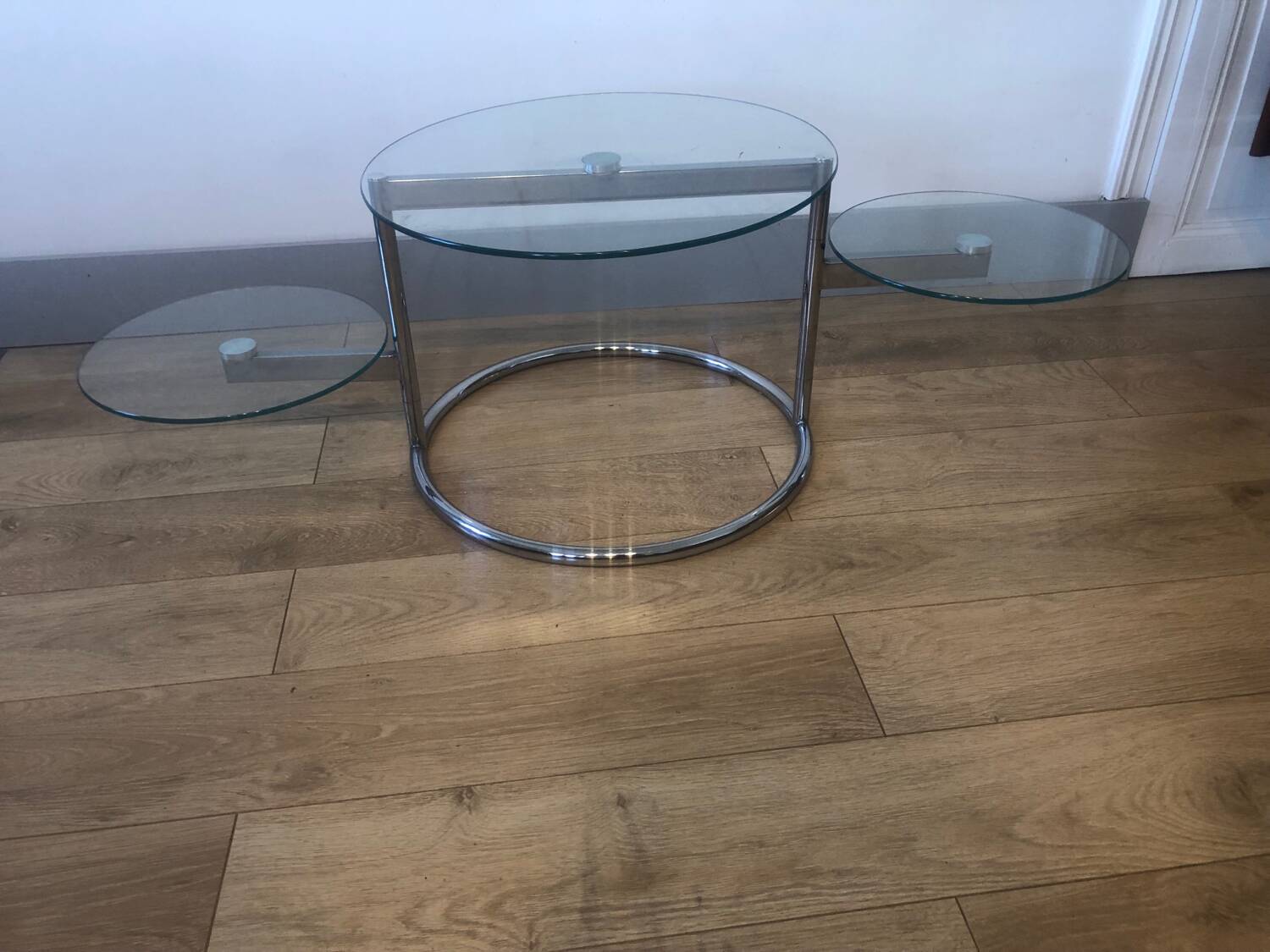 Vintage glass + steel table Bauhaus design