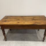 Antique natural wood farm table with 3 drawers