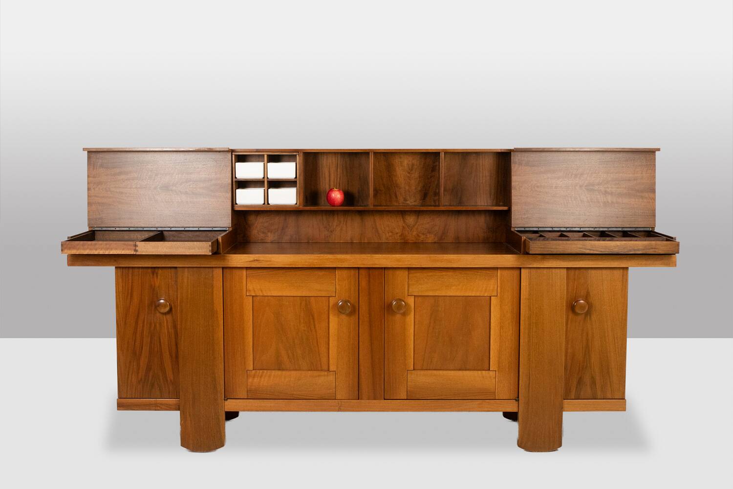 Silvio Coppola, for Bernini. Walnut enfilade with gradin. 1960s.