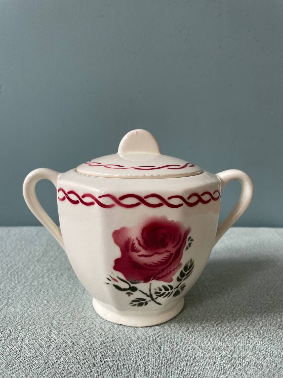 Vintage sugar bowl in half Badonviller porcelain