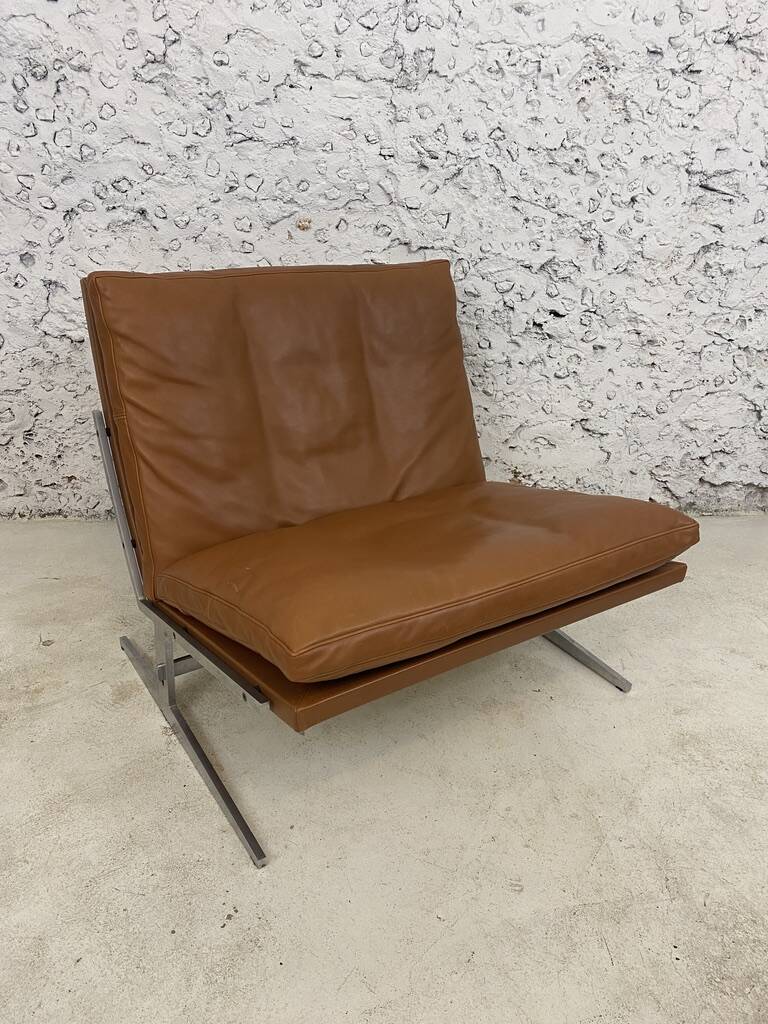 Scandinavian gold leather fireside chair, BO-561 by Preben Fabricius & Jørgen Kastholm