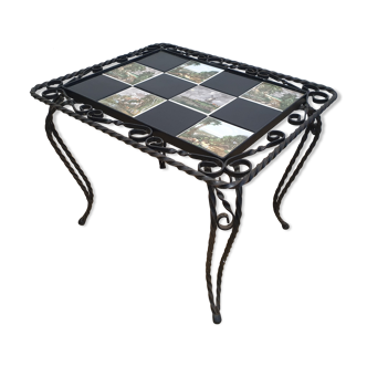 vintage wrought iron coffee table and earthenware