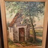 Landscape tableau of the countryside, canvas mounted on panel, signed.