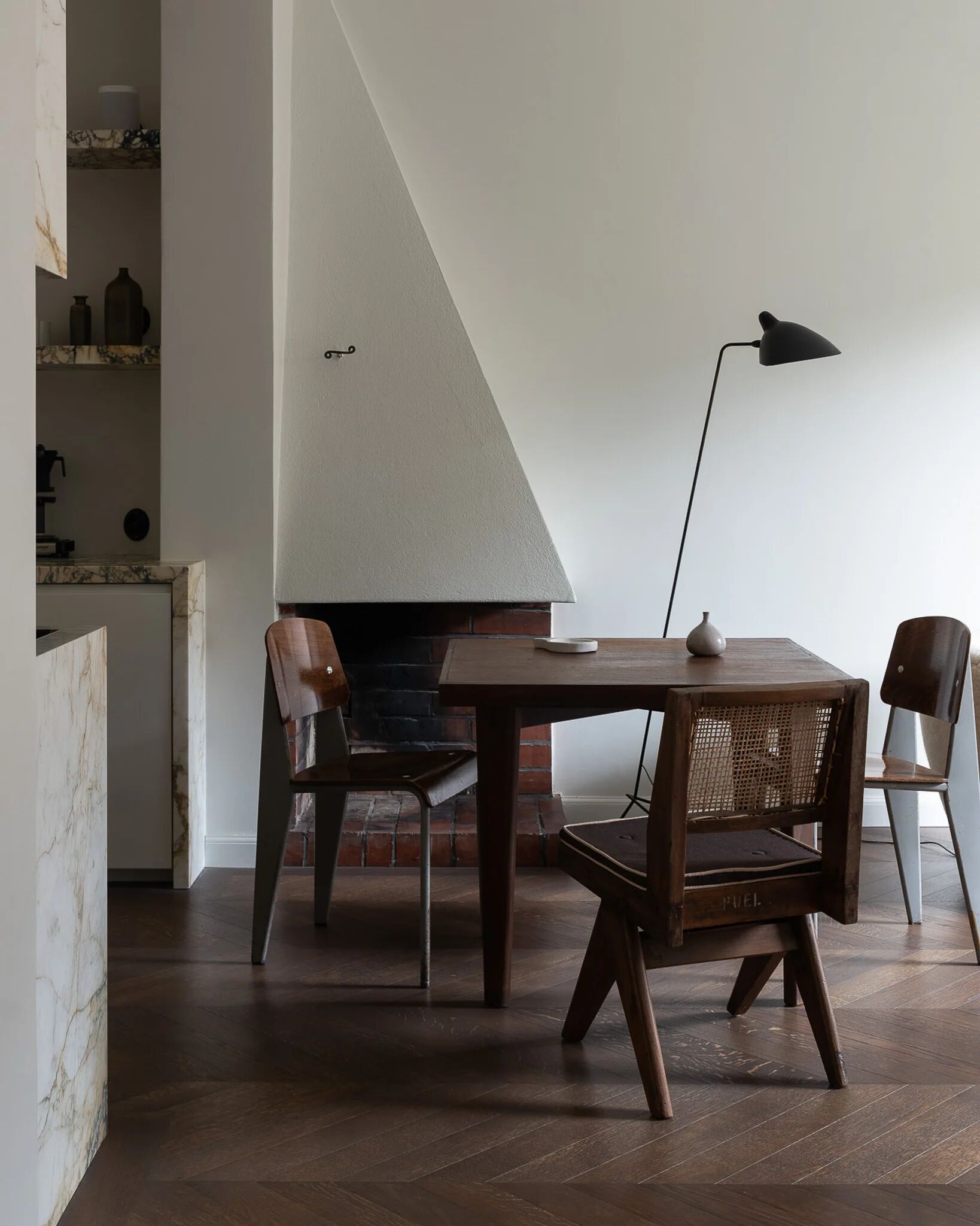 French Mid Century Squared Dining Café Table by Pierre Jeanenret, 1950s