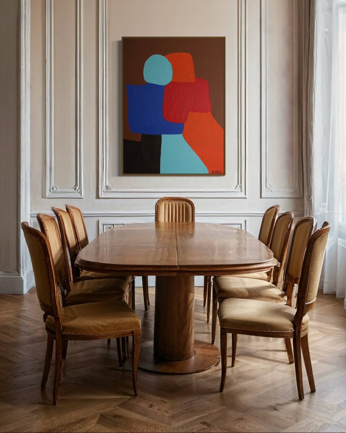 Peinture figurative minimaliste " A hug" 100x81cm