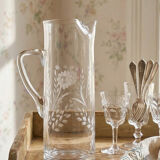 Old crystal/pulled glass pitcher engraved with floral decoration, Europe 1920-1930