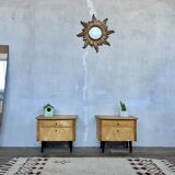 Pair of vintage bedside tables with compass feet