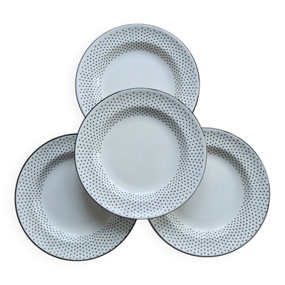 4 assiettes plates vintage faïence de Gien – Motif pois noirs