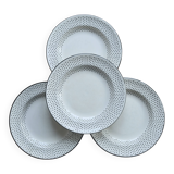 4 vintage flat plates from Gien – Black polka dot pattern