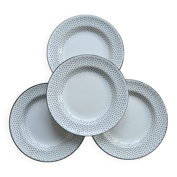4 assiettes plates vintage faïence de Gien – Motif pois noirs