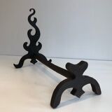 Paire de chenets en fonte et fer forgé