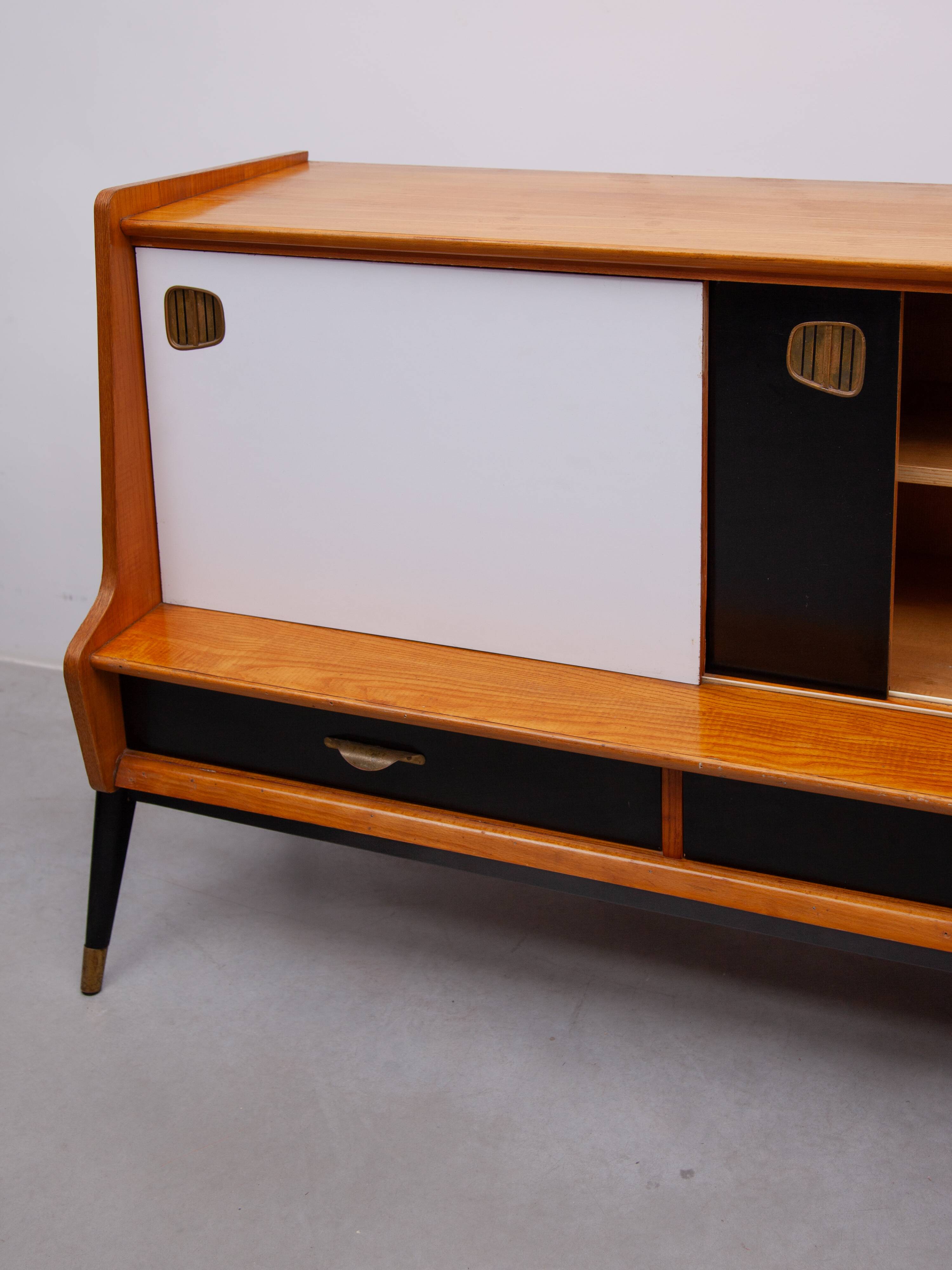 Oswald Vermaercke Sideboard with Black and White Sliding Doors, 1950s for V