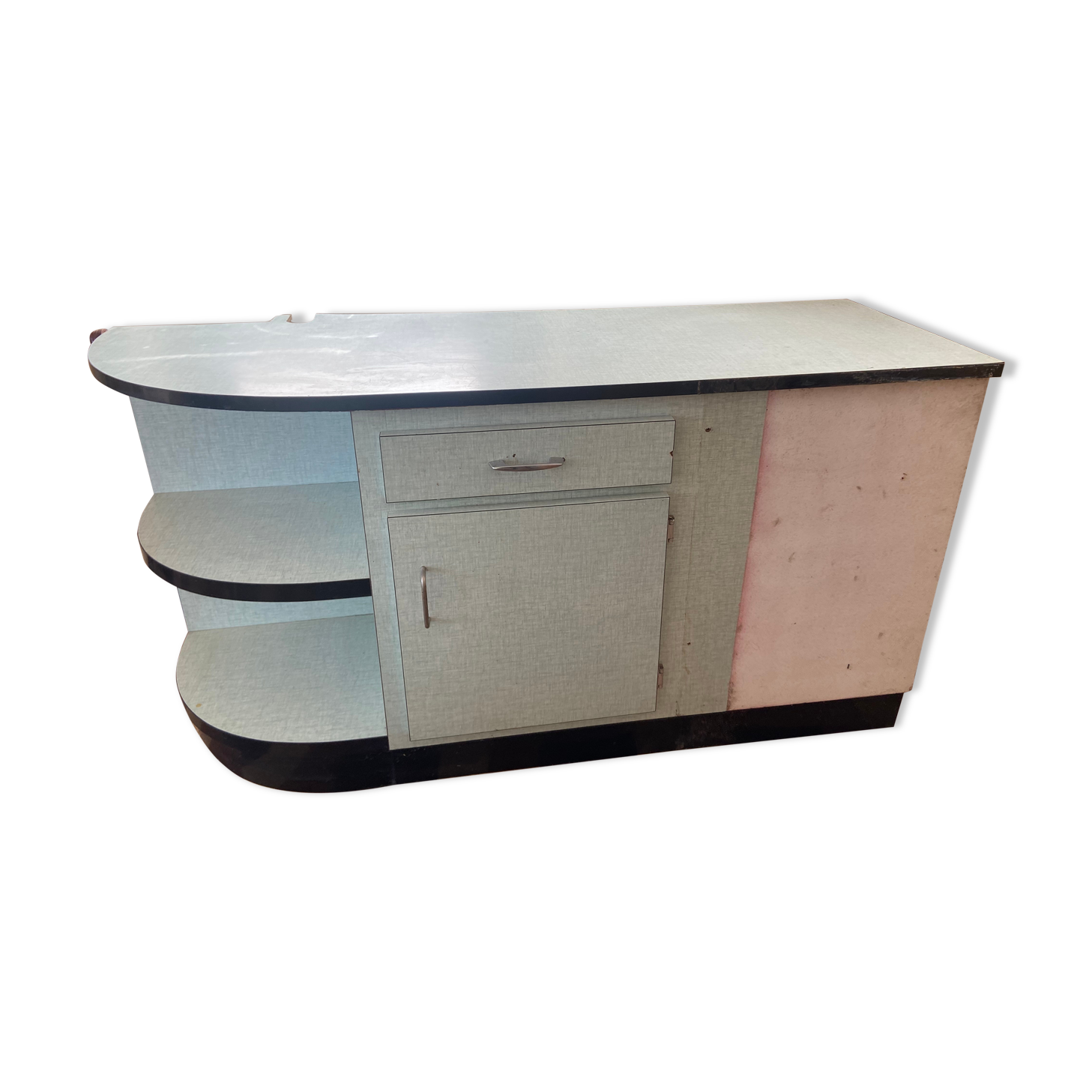 Meuble bas cuisine angle formica vert vintage